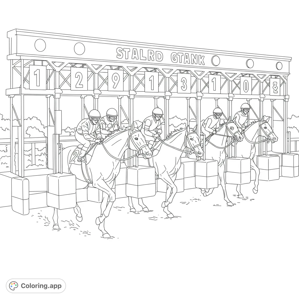 Spring Racing Colouring In Thundering Racehorses Start - Coloring.app