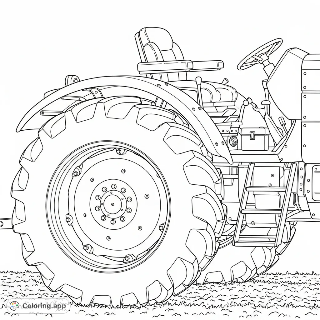 Dive into the intricate details of a tractor's rear wheel, fender, and seat. A close-up view capturing the essence of farm machinery.