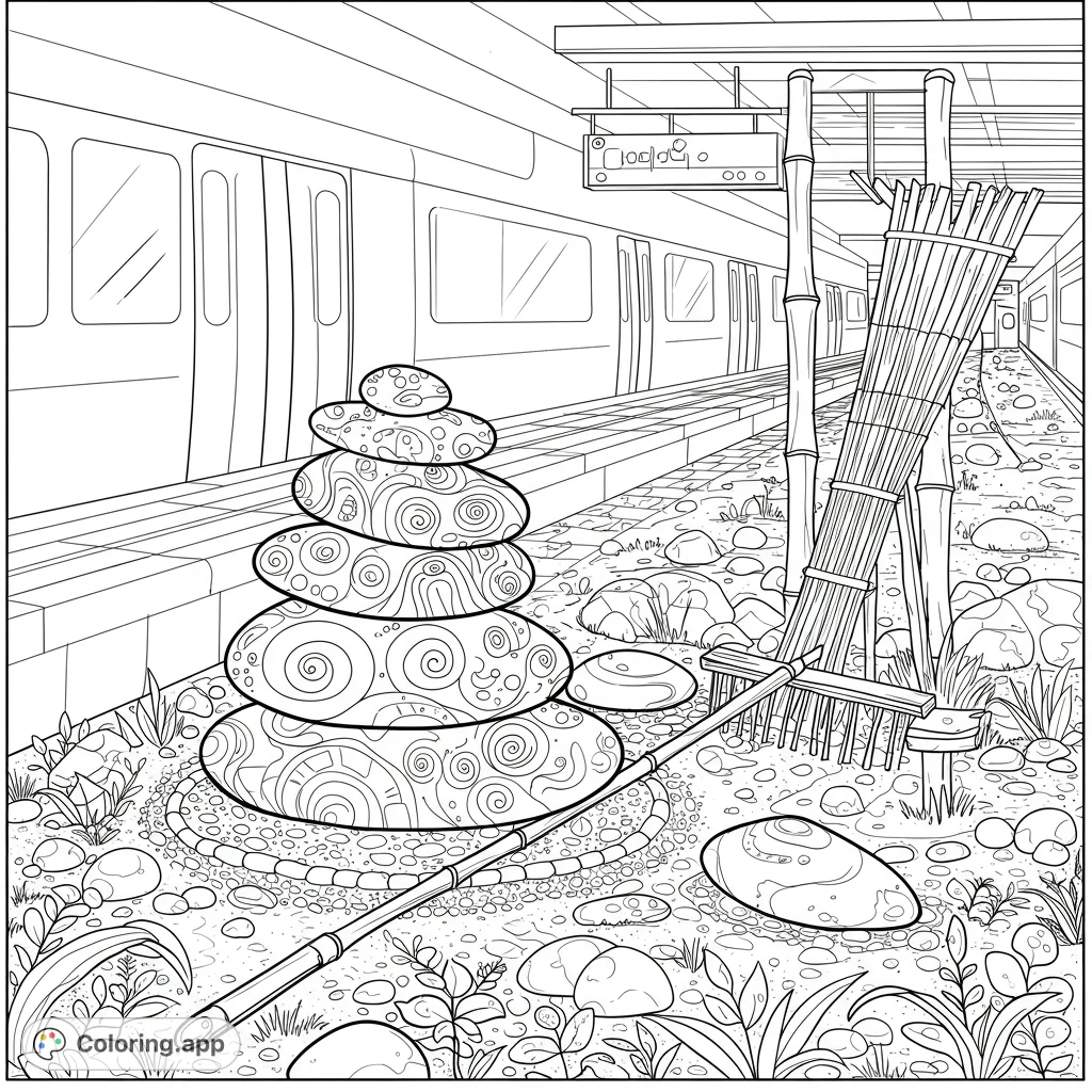 Zen Rocks Coloring Sheets Zen Stones at Station Platform - Coloring.app