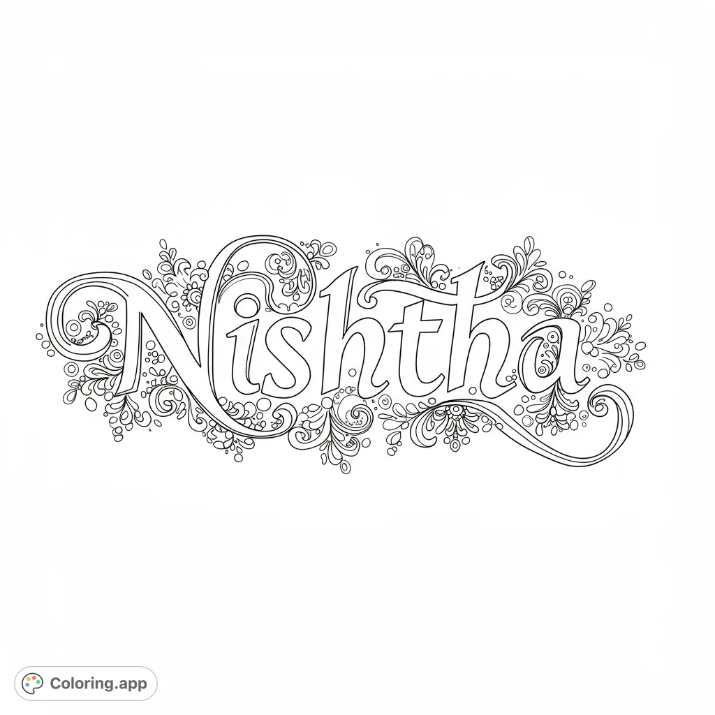 An intricate, elegant design featuring bold, flowing shapes surrounded by delicate floral swirls and tiny dots, perfect for detailed coloring.
