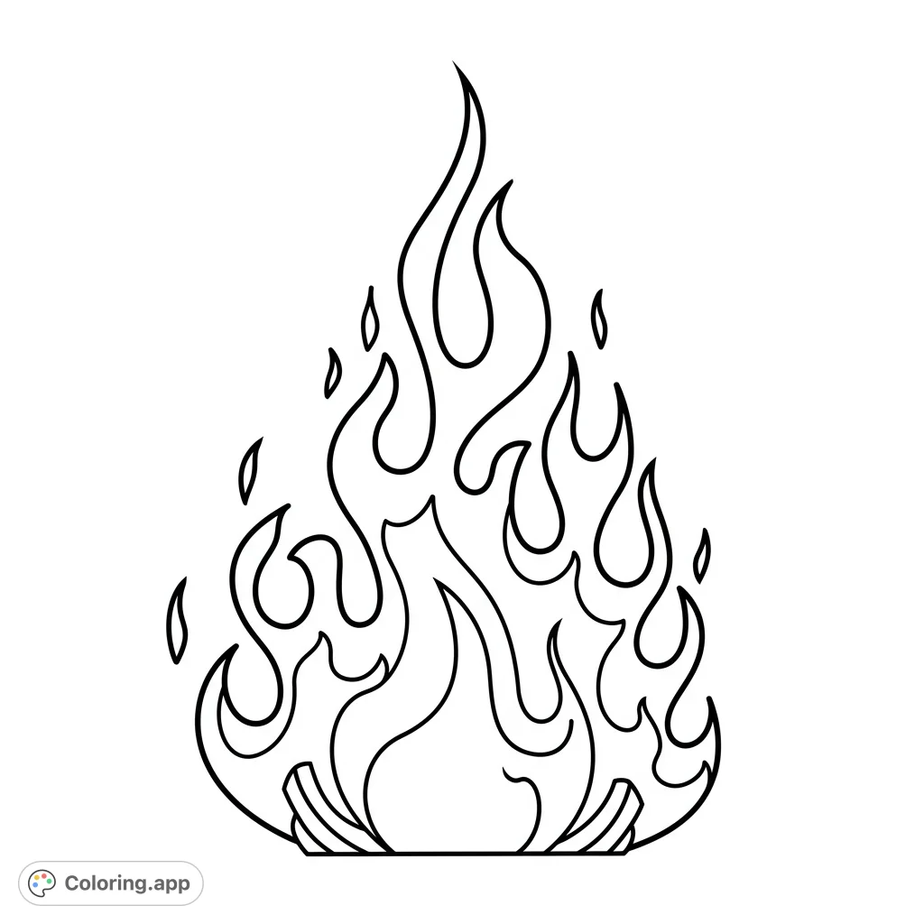 Ignite your creativity with this dynamic fire coloring page! Features swirling flames and a detailed base, perfect for vibrant color exploration.