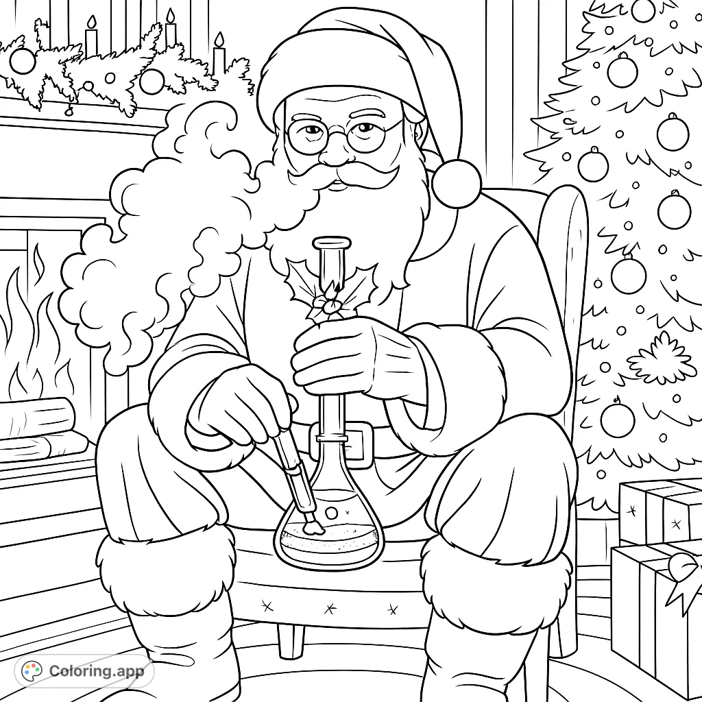 Get festive with this unique coloring page! Features Santa Claus enjoying a smoke, adding a fun twist to your holiday coloring activities.