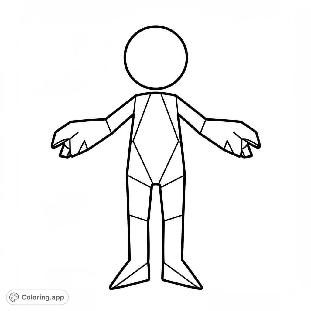 A unique geometric figure coloring page, perfect for exploring shapes and colors. This free printable features a stylized character with distinct, bold lines.