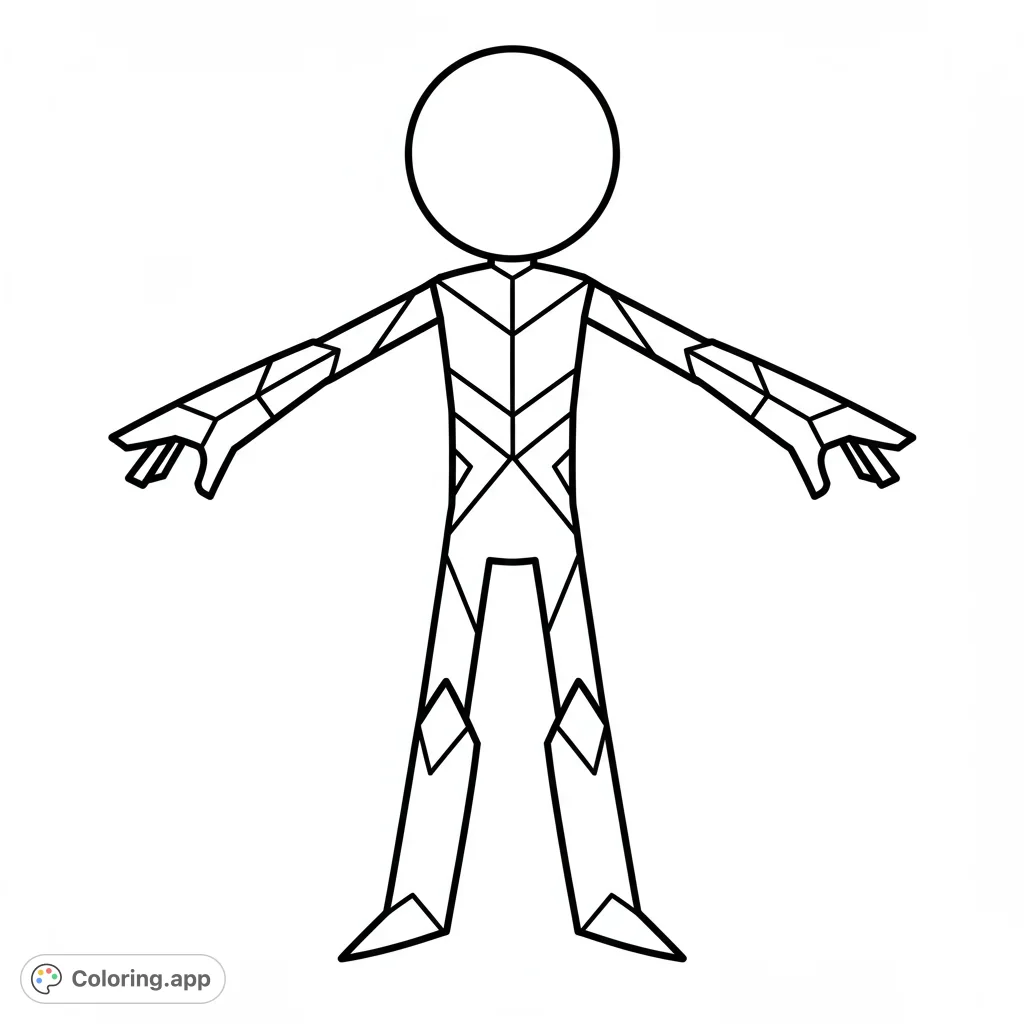 Explore a unique geometric figure coloring page. This free printable features a stylized humanoid with intricate patterns, perfect for creative expression.