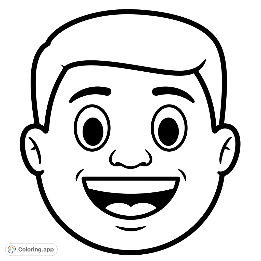 A cheerful boy's face with a wide smile, large eyes, and neat hair, perfect for a free printable coloring page for kids and adults.