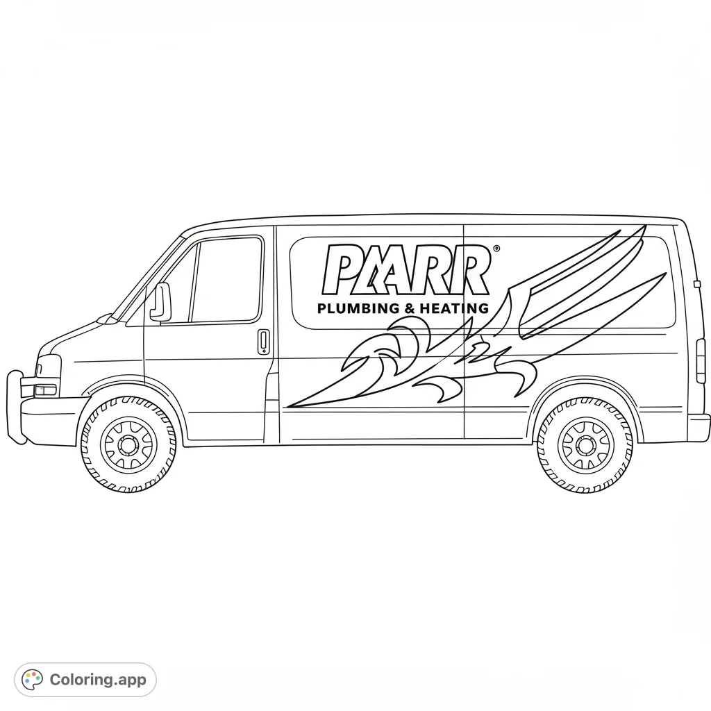 A detailed commercial van with a dynamic, stylized graphic on its side, perfect for custom coloring. Explore vehicle design and abstract art.