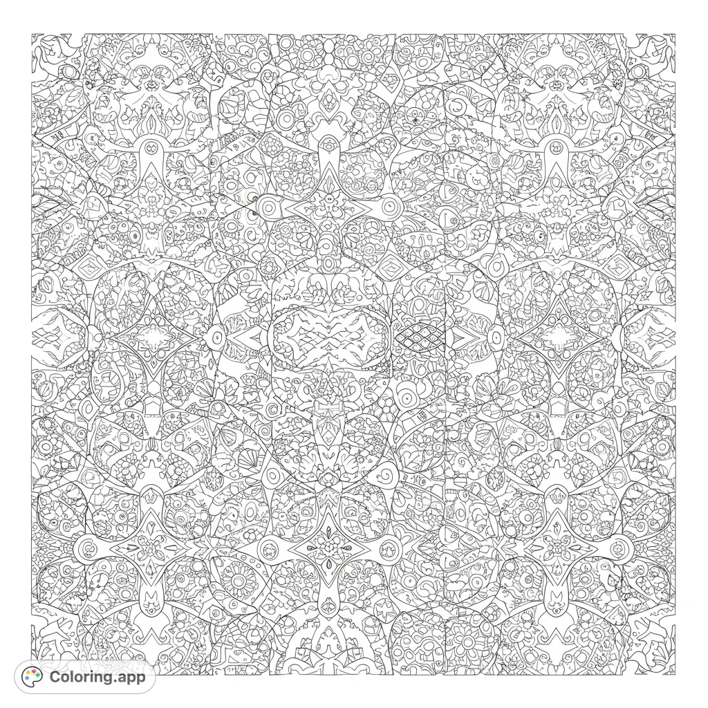 Dive into a mesmerizing intricate abstract pattern coloring page. This free printable design offers endless detail for mindful coloring, perfect for adults and teens.