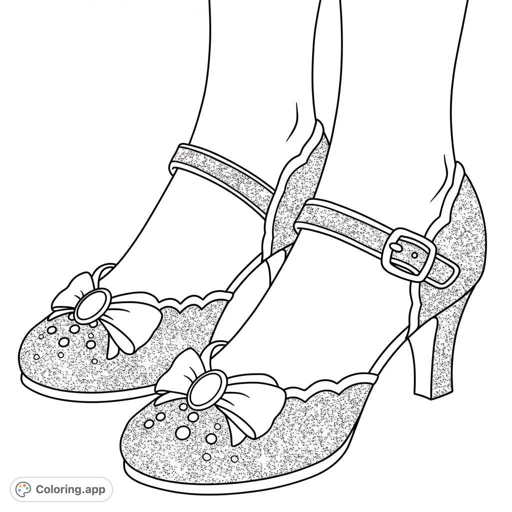 Step into style with this glamorous high heels coloring page! Features sparkling shoes with bows and buckles, perfect for fashion enthusiasts.