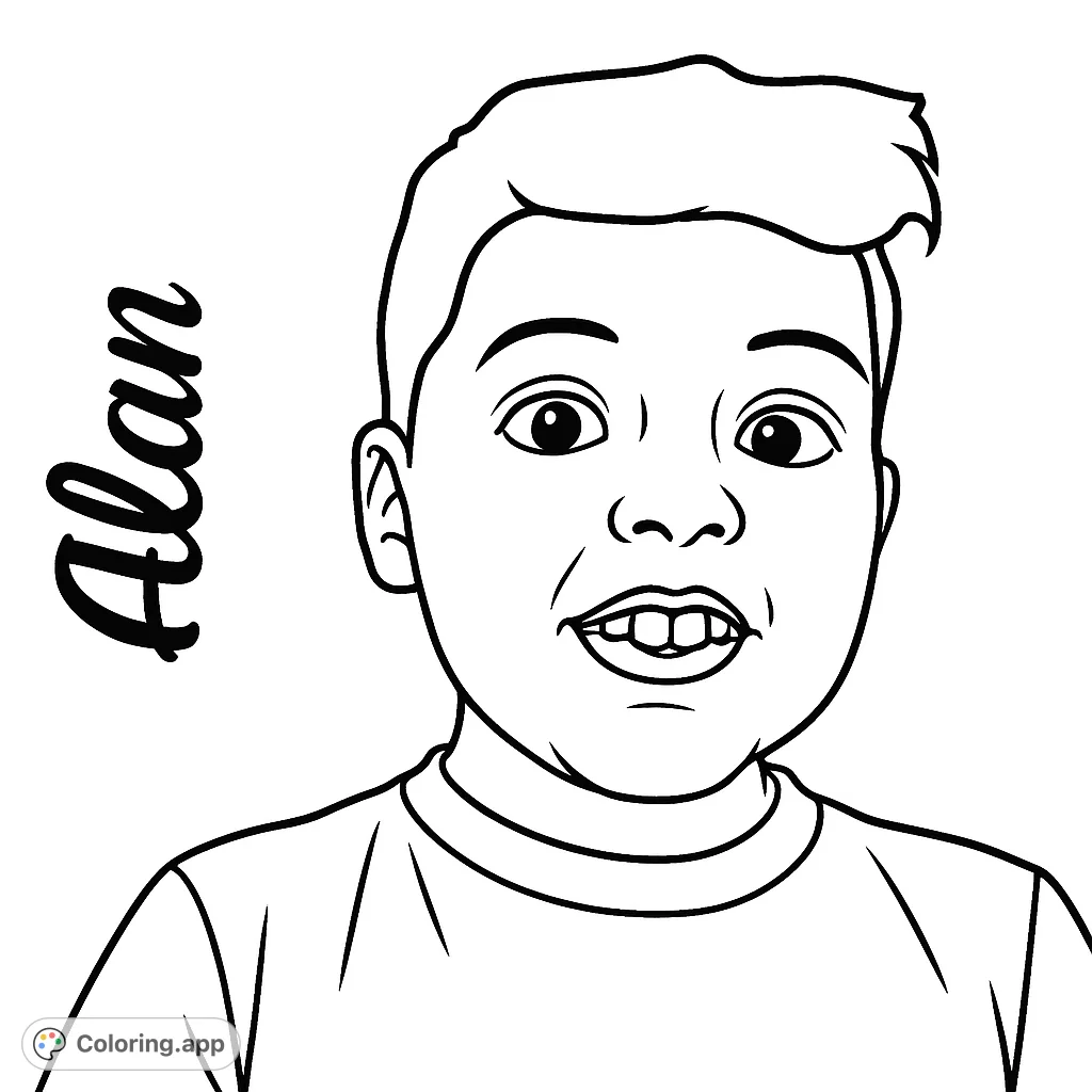 A cheerful young boy with an open smile, perfect for a delightful coloring experience. Simple lines for easy coloring fun.