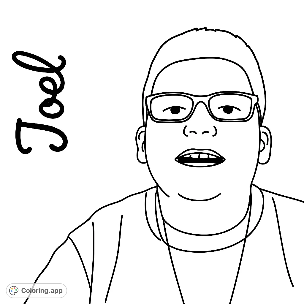 A friendly portrait of a person wearing glasses, perfect for a free printable coloring page. Simple lines invite creative expression for kids and adults.