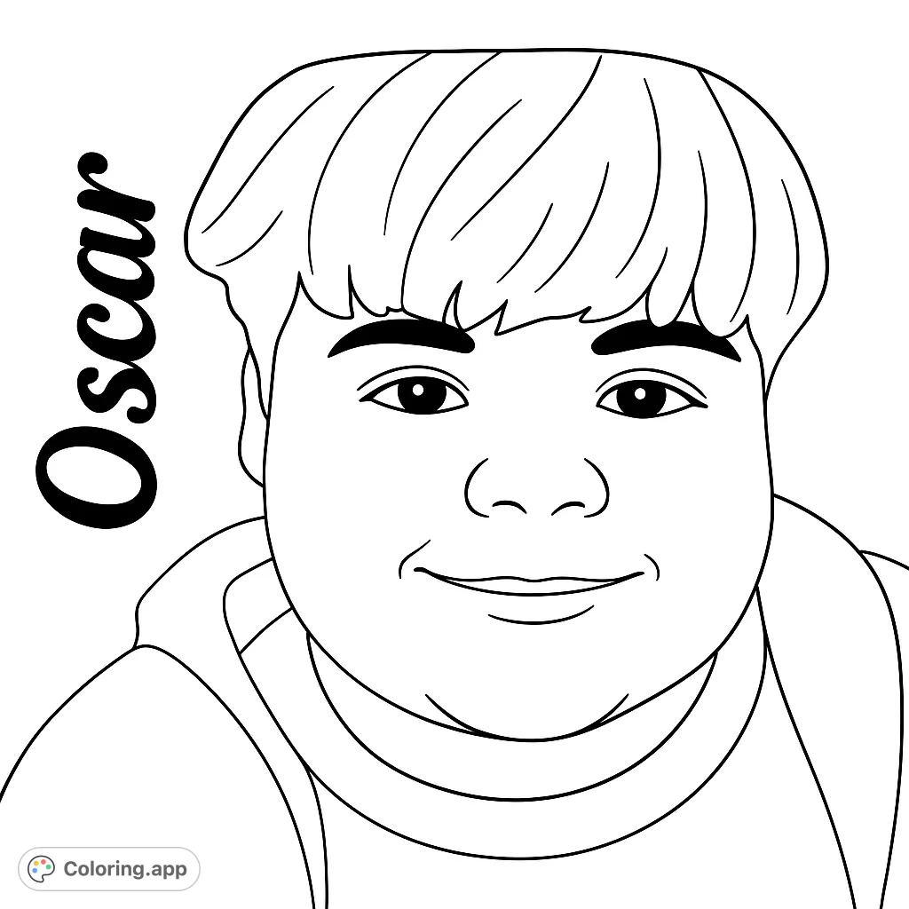 A cheerful boy's portrait with a friendly smile, perfect for a personalized coloring experience. A free printable boy's portrait coloring page for kids.