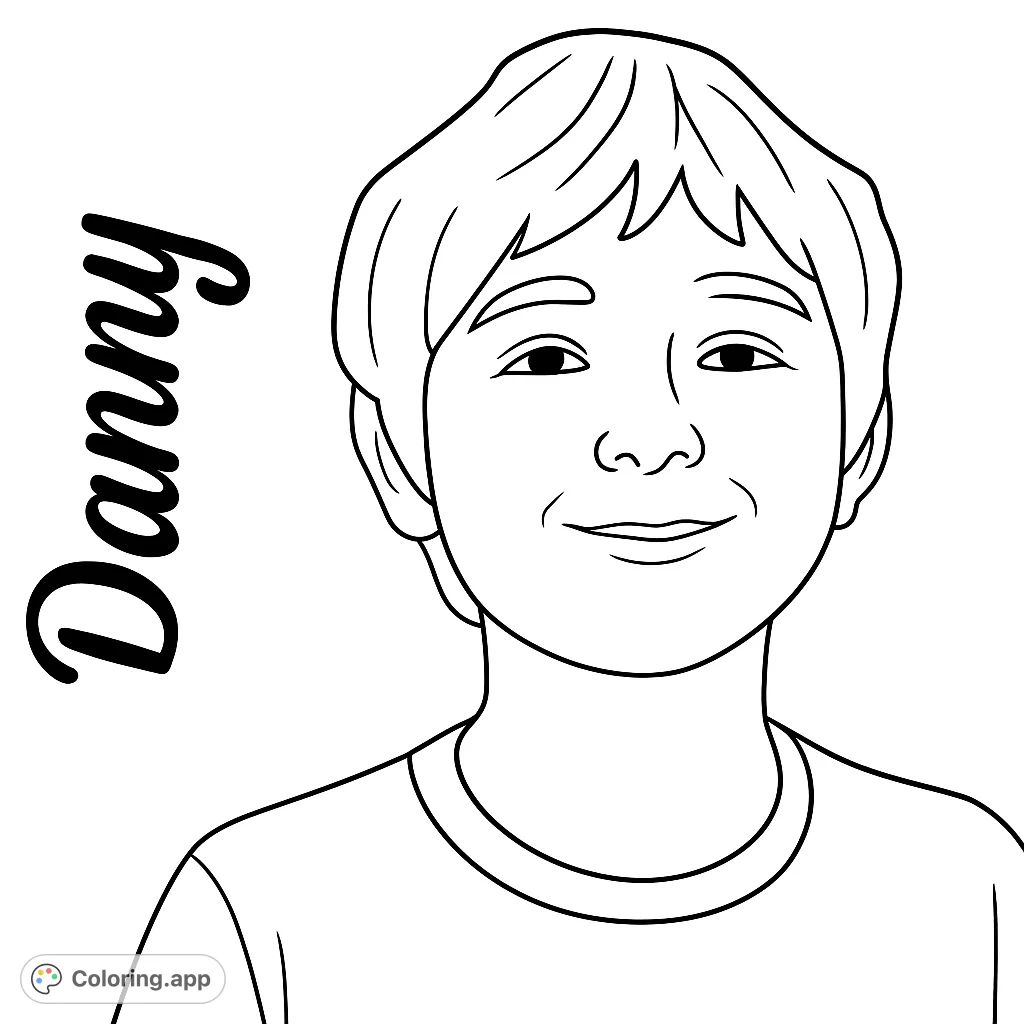 A charming portrait of a smiling young boy, perfect for a free printable coloring page. Ideal for kids and adults to personalize.