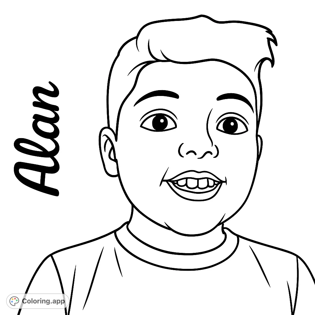 A cheerful boy's portrait, perfect for a free printable coloring page. Features a smiling face and simple lines, ideal for kids and adults.
