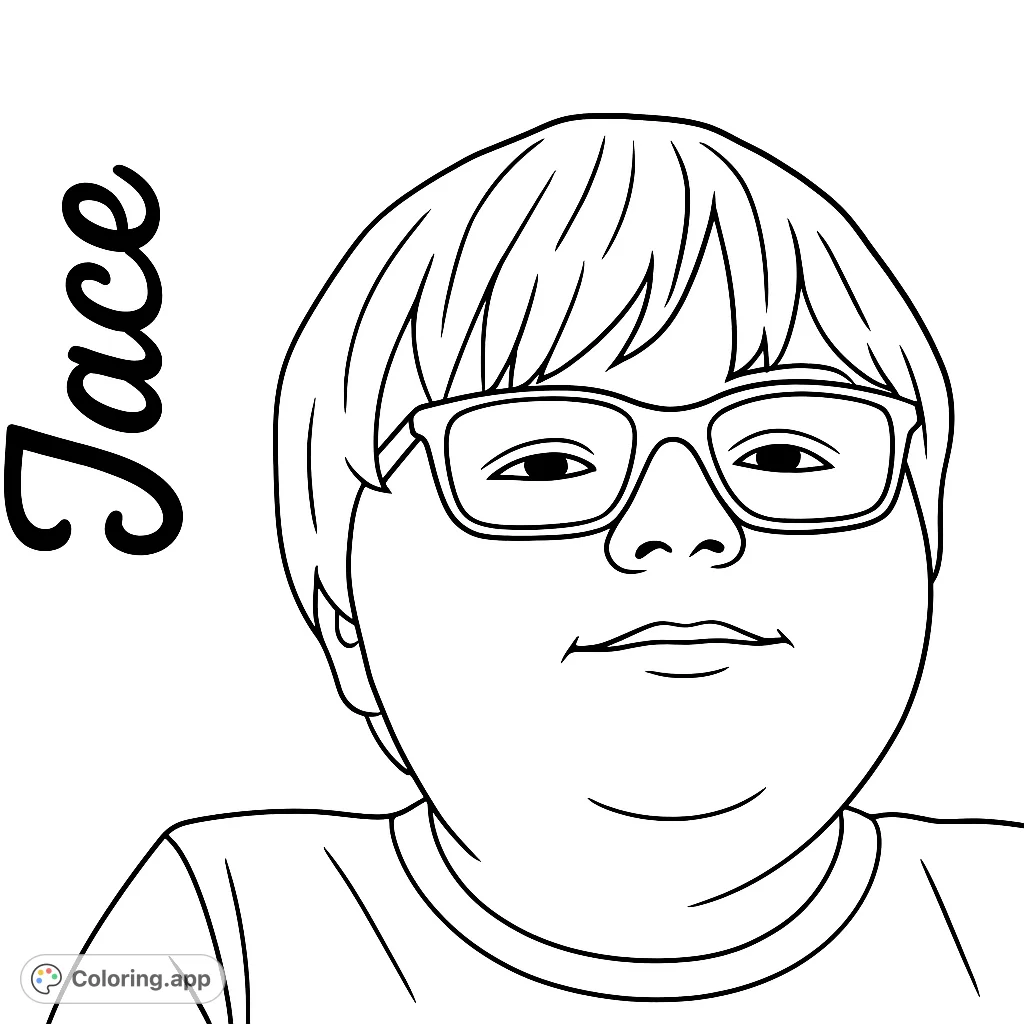 A charming boy portrait coloring page featuring a smiling child with glasses, perfect for a free printable coloring page for kids.