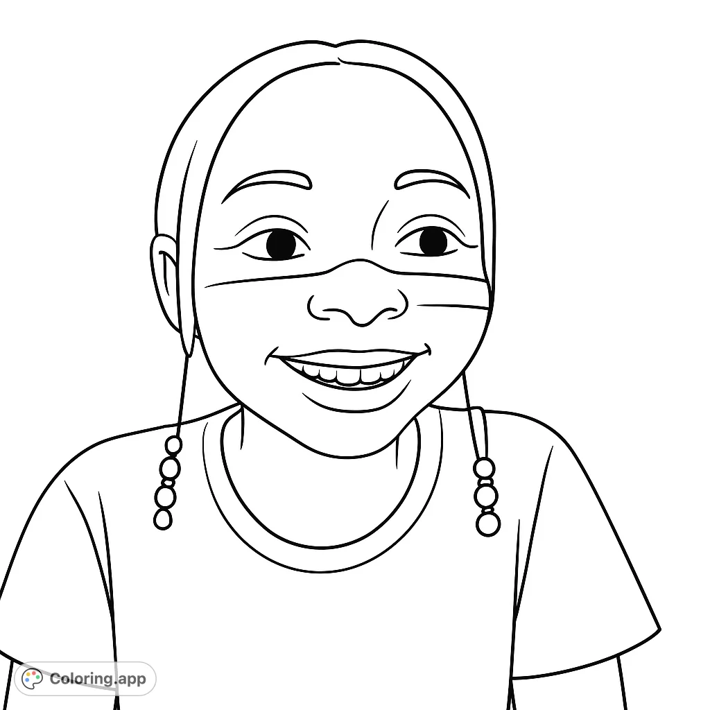 A cheerful girl in a face mask smiles brightly, ready for a splash of color. Perfect for kids and adults to personalize this positive image.
