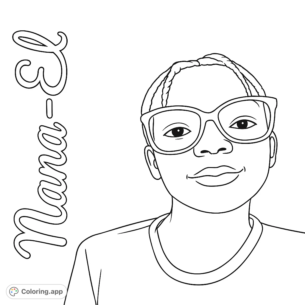 A charming portrait of a smiling girl wearing stylish glasses, perfect for a personalized coloring experience.