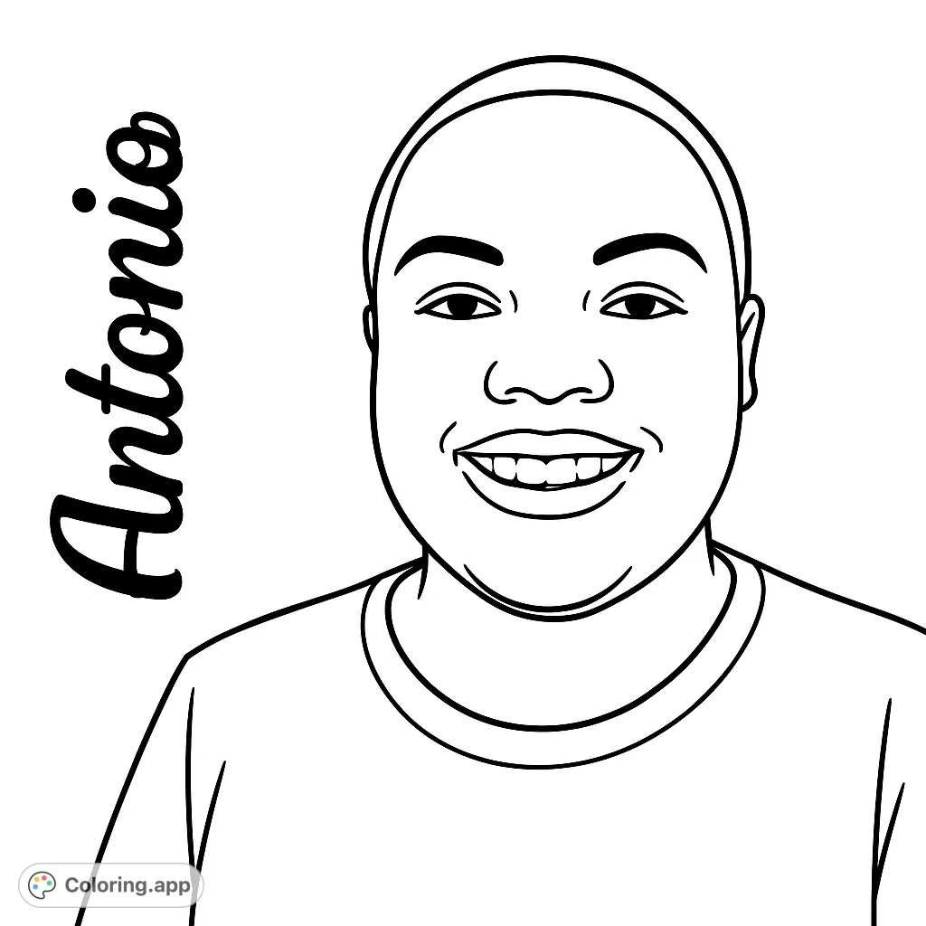 A cheerful portrait coloring page featuring a smiling person, perfect for expressing creativity and exploring diverse skin tones and expressions.