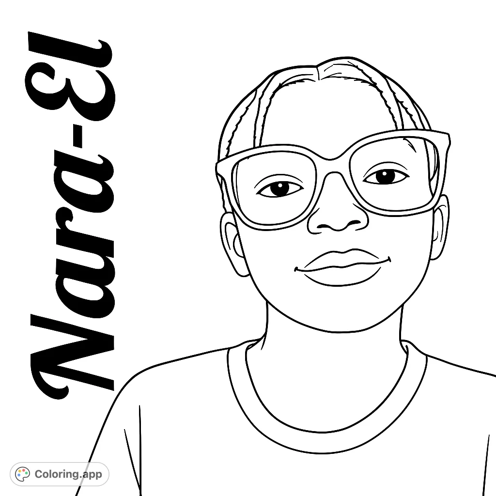 A charming portrait of a young person wearing stylish glasses, ready for creative coloring. Perfect for all ages.