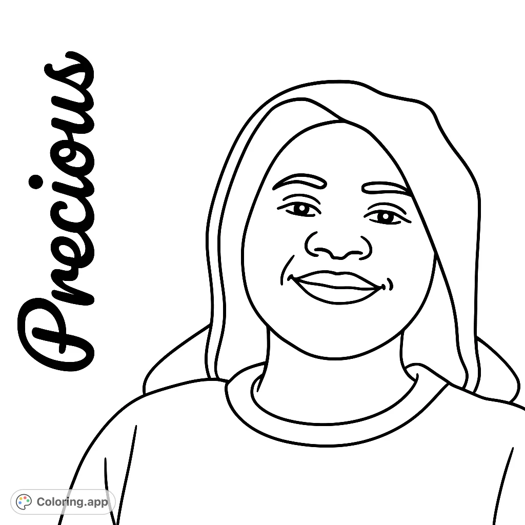 A serene portrait of a smiling person wearing a head covering, perfect for a calming coloring experience. Features clean lines and ample space for creative expression.