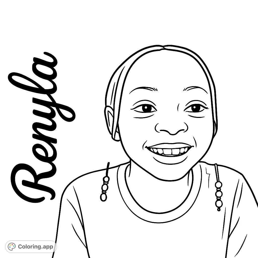 A delightful portrait of a smiling young girl, perfect for a free printable coloring page. Features a cheerful expression and simple details for easy coloring.