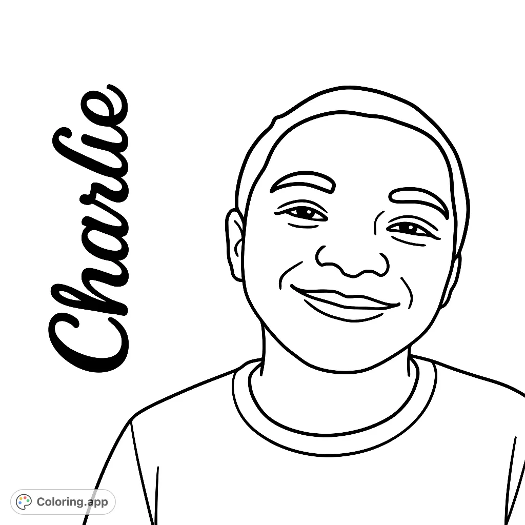 A cheerful portrait of a smiling young person, perfect for a personalized coloring experience. Simple lines for easy coloring and creative expression.