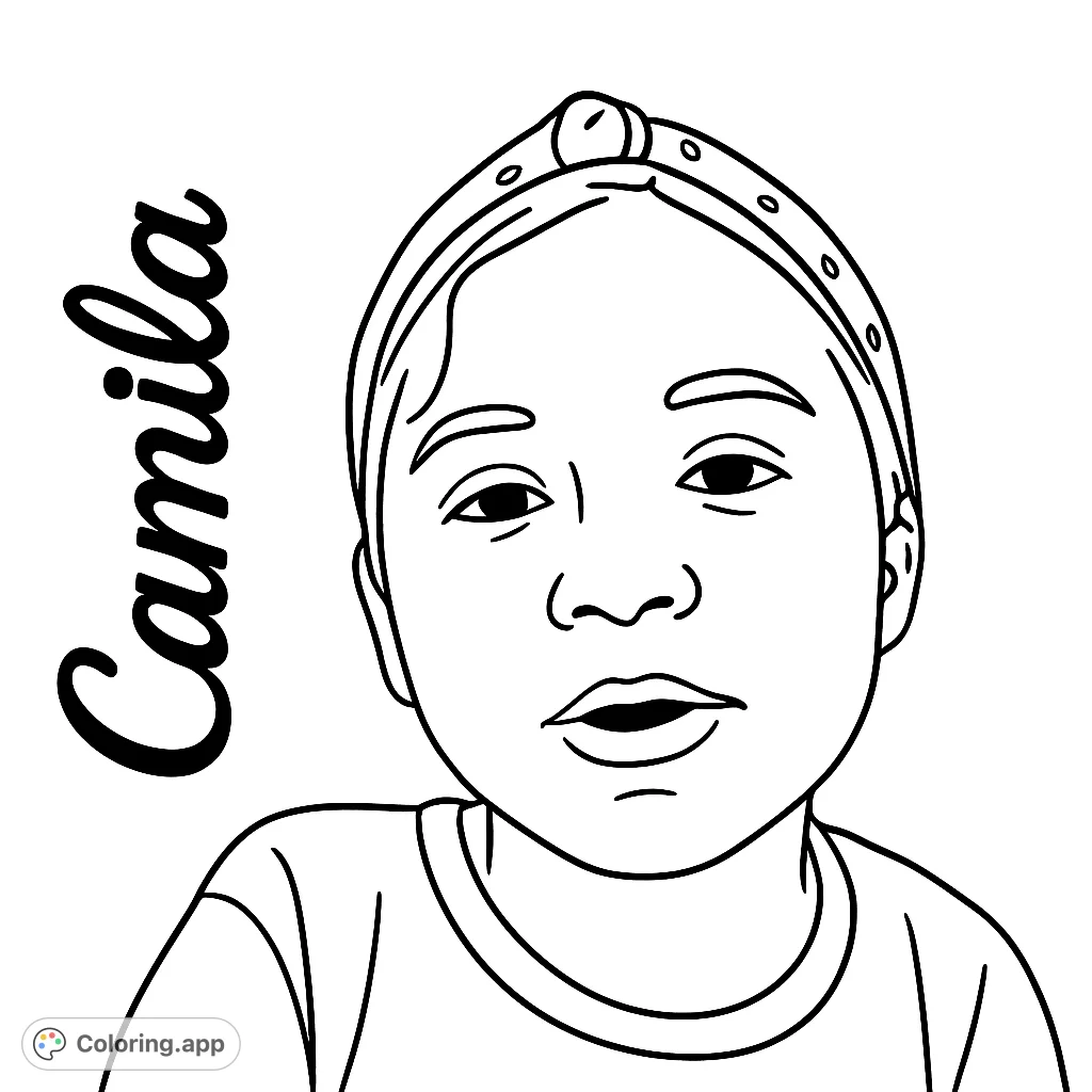 A charming portrait of a young child wearing a headband, perfect for a personalized coloring experience. Simple lines for easy coloring.