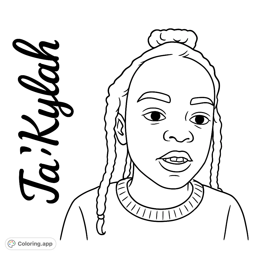 A charming portrait coloring page featuring a young girl with braided hair and a sweet expression, perfect for creative coloring fun.