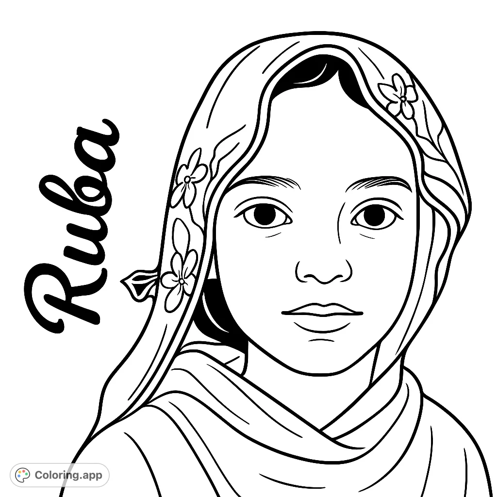 A beautiful young girl in a floral headscarf, perfect for a cultural portrait coloring page. Explore diverse beauty and intricate patterns.