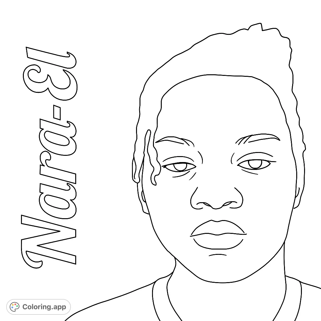 A captivating portrait coloring page featuring a person's expressive face with detailed features and textured hair, perfect for creative coloring.