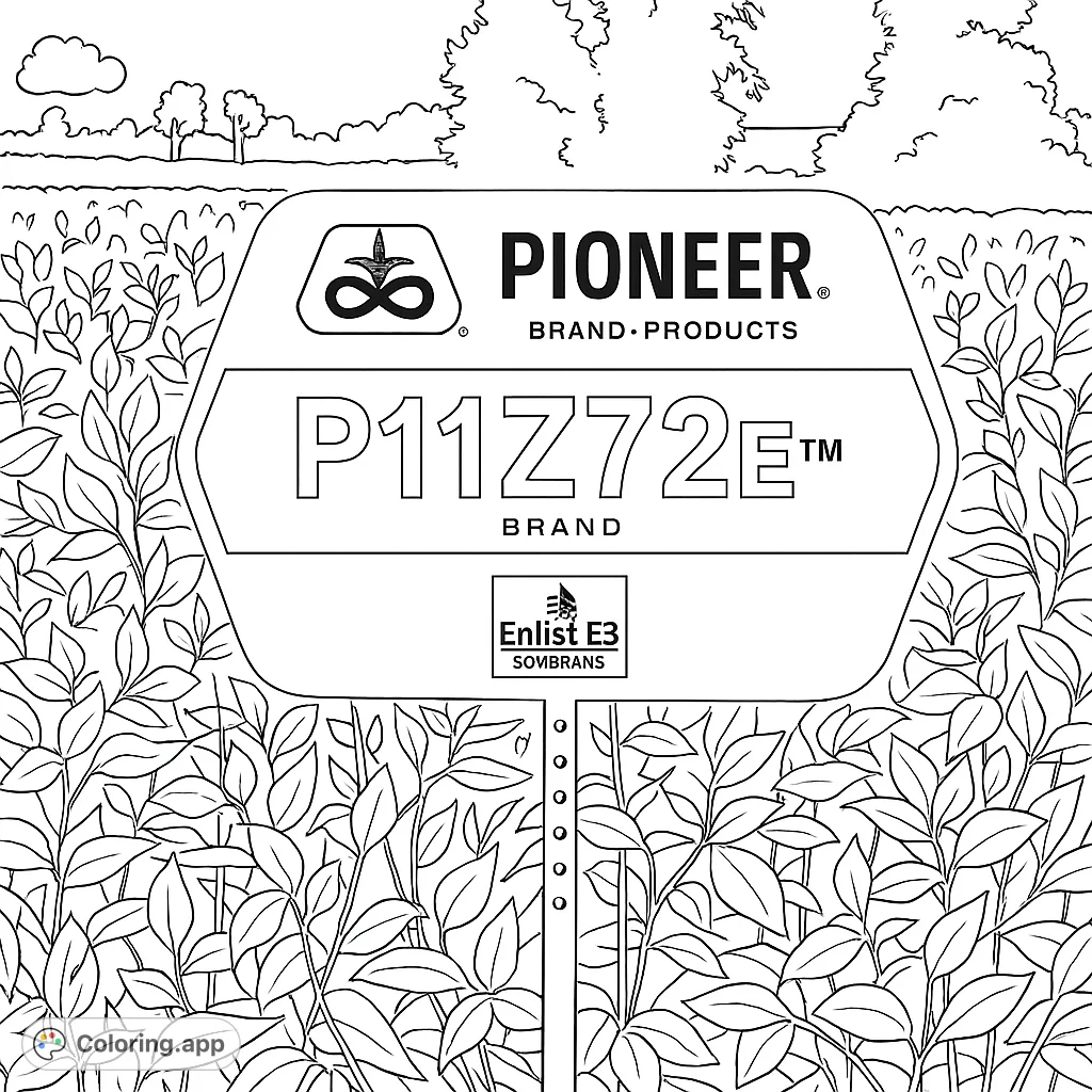 A detailed farm field coloring page featuring a prominent blank sign amidst lush, leafy plants, perfect for custom designs and nature-themed coloring.