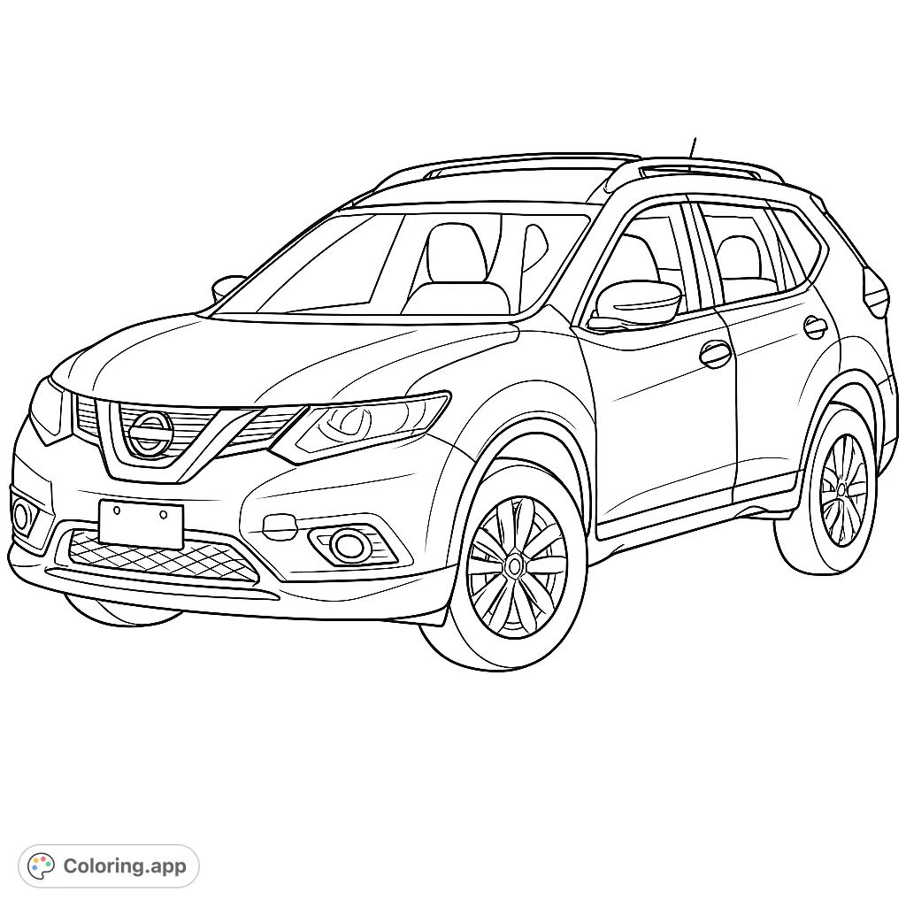Color a sleek, modern SUV with detailed grille, headlights, and wheels. Perfect for car enthusiasts and a free printable coloring page for all ages!