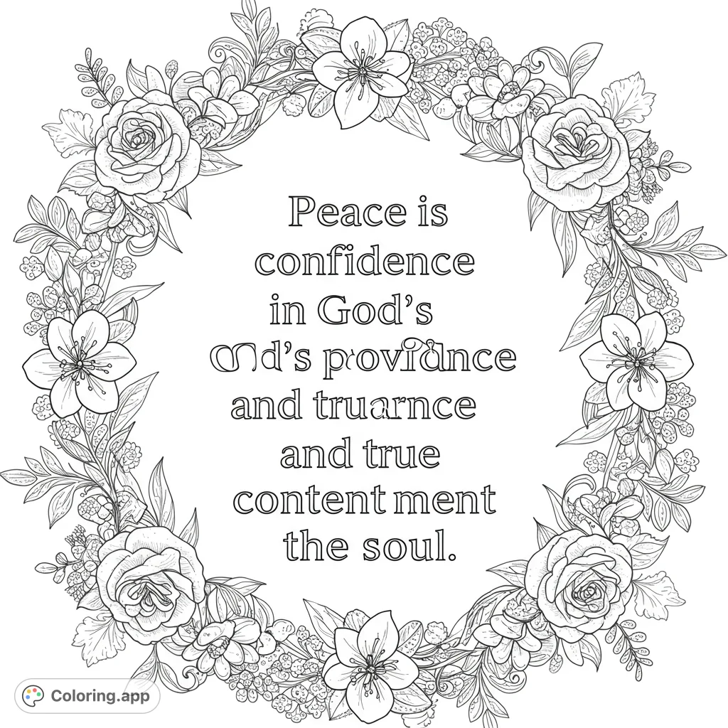An exquisite floral wreath coloring page featuring detailed roses, delicate blossoms, and intricate foliage, perfect for mindful coloring.