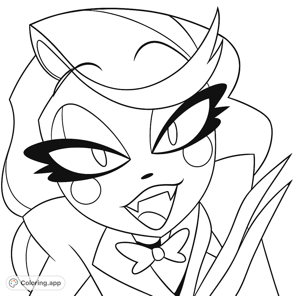 A captivating fanged character portrait with expressive eyes and a charming smile. Perfect for a unique, free printable coloring page for all ages.