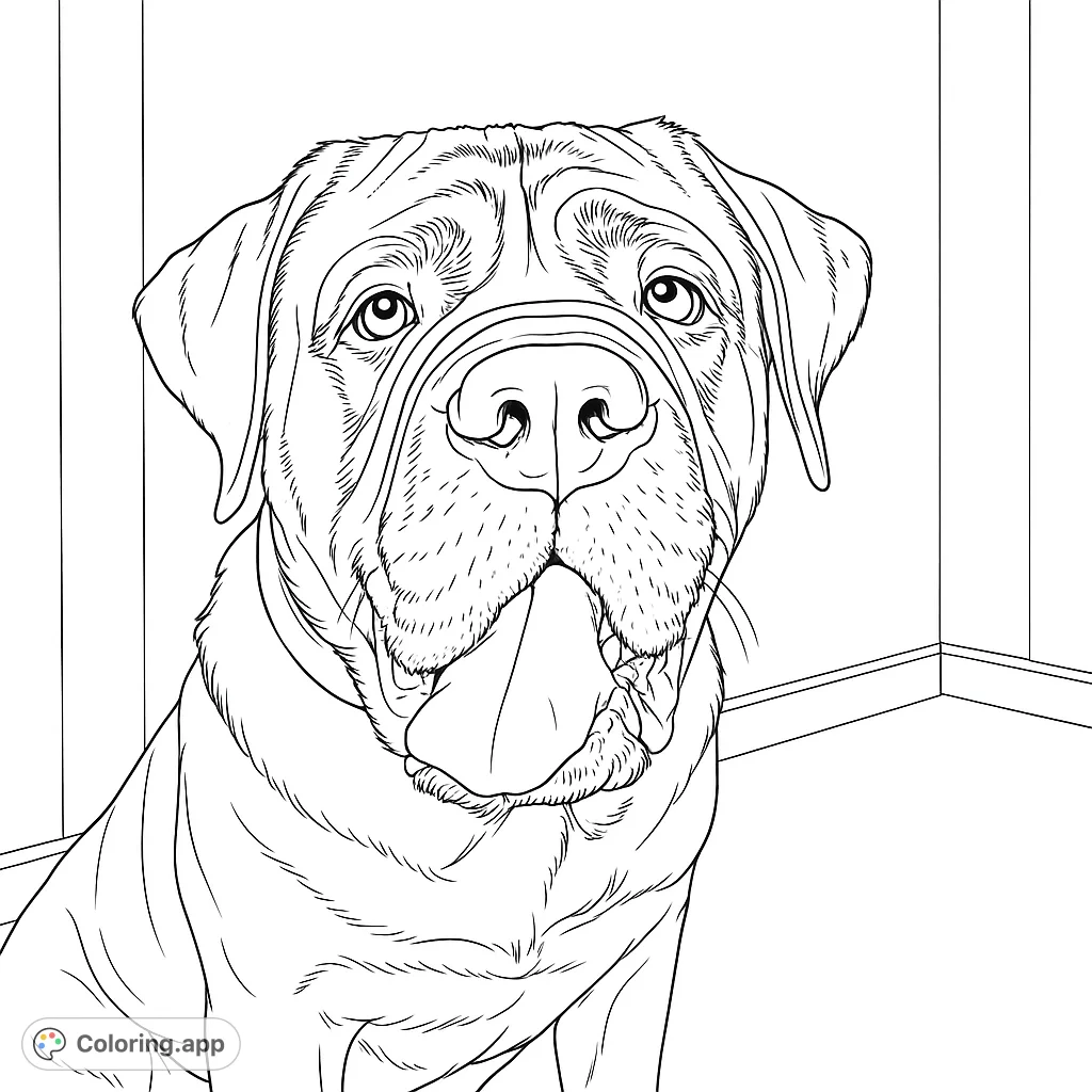 A charming large dog portrait, perfect for dog lovers! This free printable coloring page features a friendly canine with expressive eyes, ready for your creative touch.