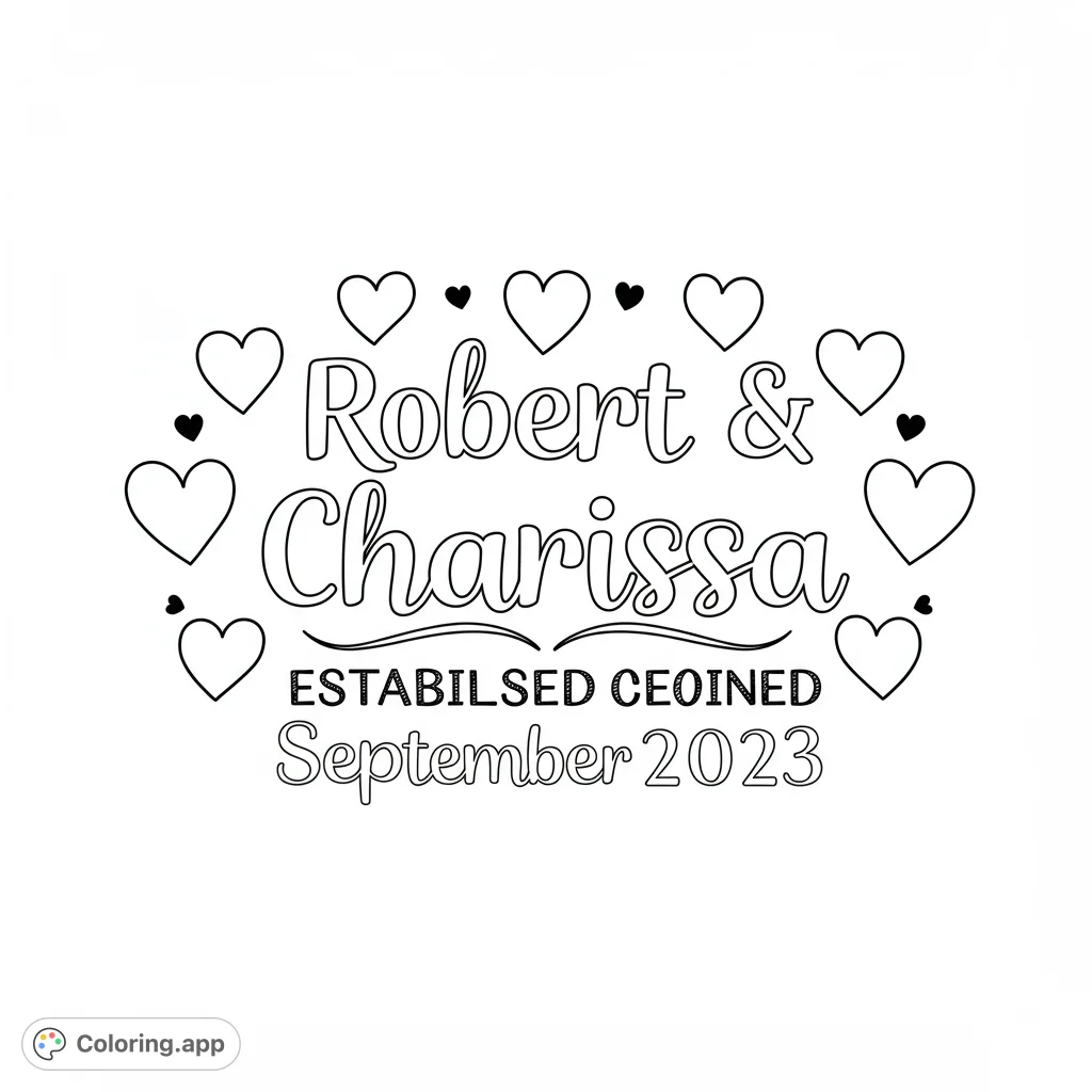 An elegant heart-themed coloring page with a central decorative design and various heart shapes. A free printable coloring page for all ages.