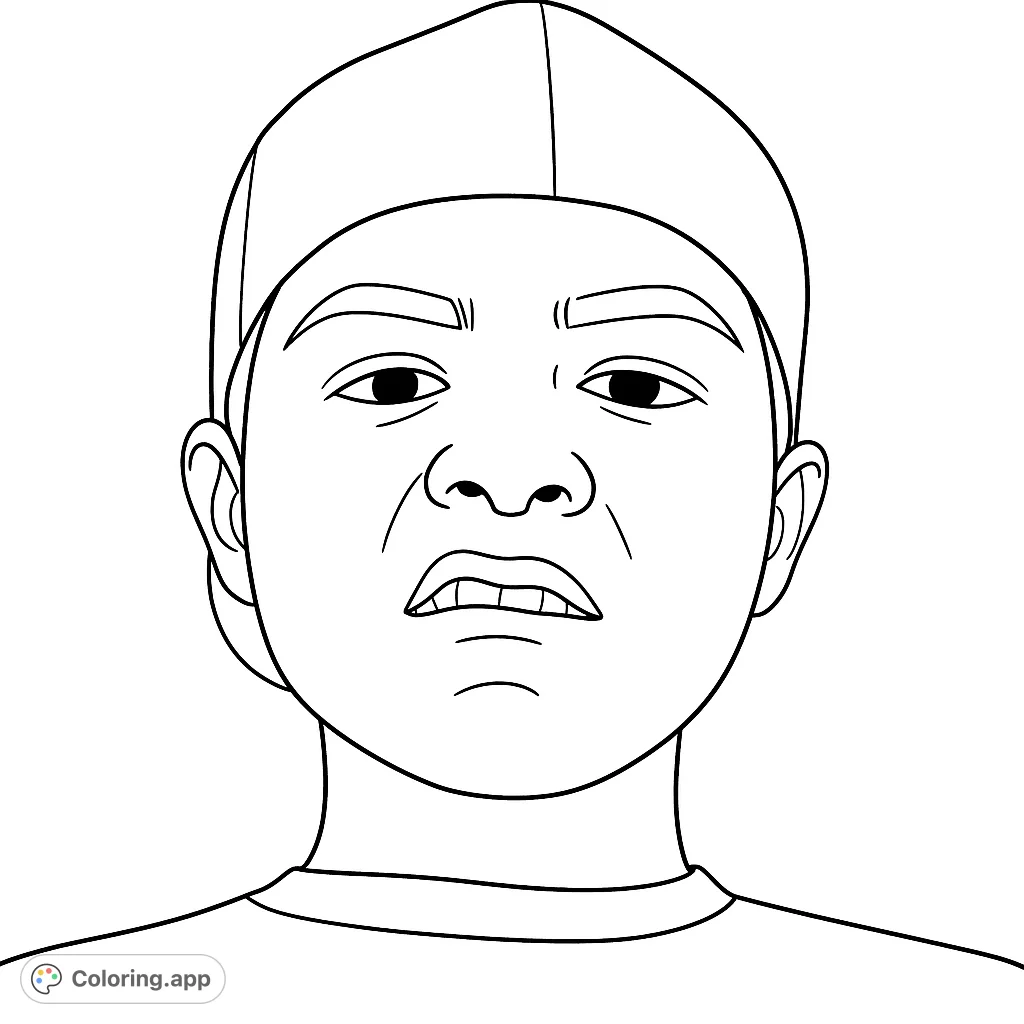 Capture a unique displeased expression in this free printable coloring page. Perfect for exploring emotions and character art for kids and adults.