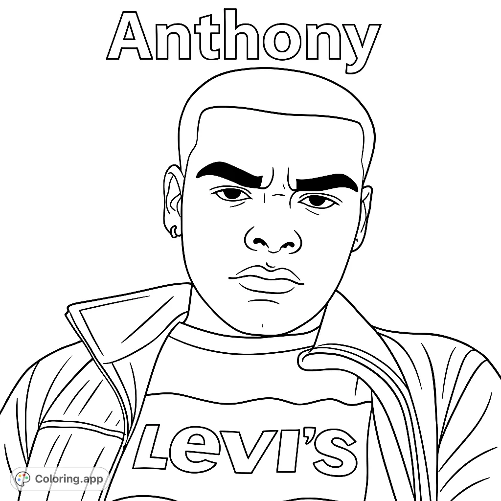 A striking portrait of a young man, perfect for a detailed coloring experience. Features a serious expression and textured clothing.