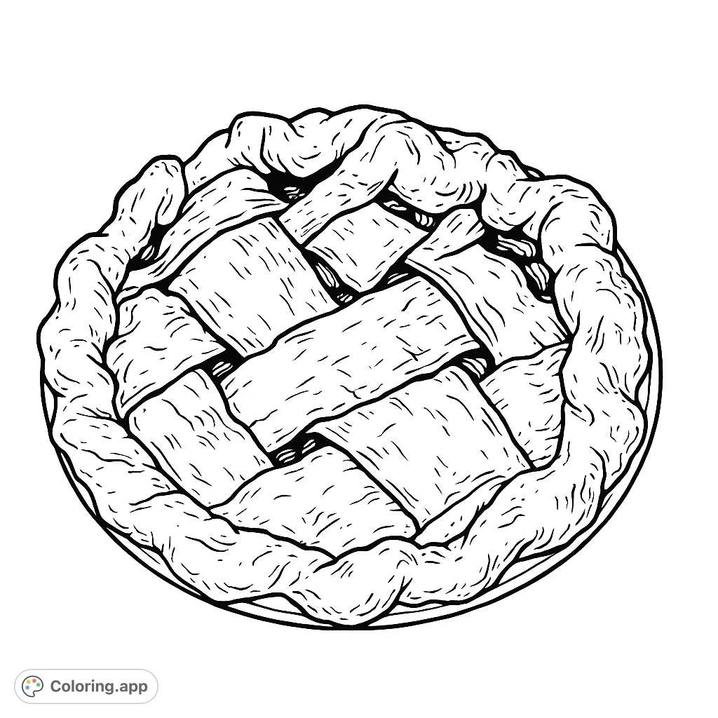 A delightful classic lattice pie, perfect for coloring! Features a beautifully woven crust and crimped edges, offering a sweet, satisfying coloring experience.