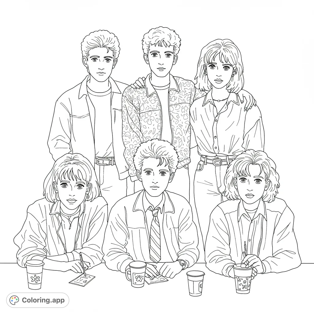 Iconic Breakfast Club scene! A detailed black and white line drawing perfect for coloring.