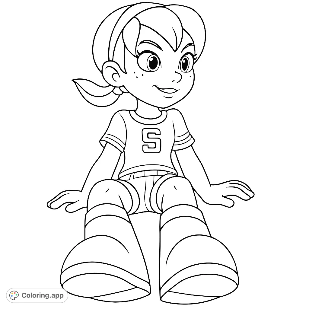 A delightful cartoon girl coloring page, perfect for kids and adults. Features a cheerful girl with a big smile, ready for vibrant colors.