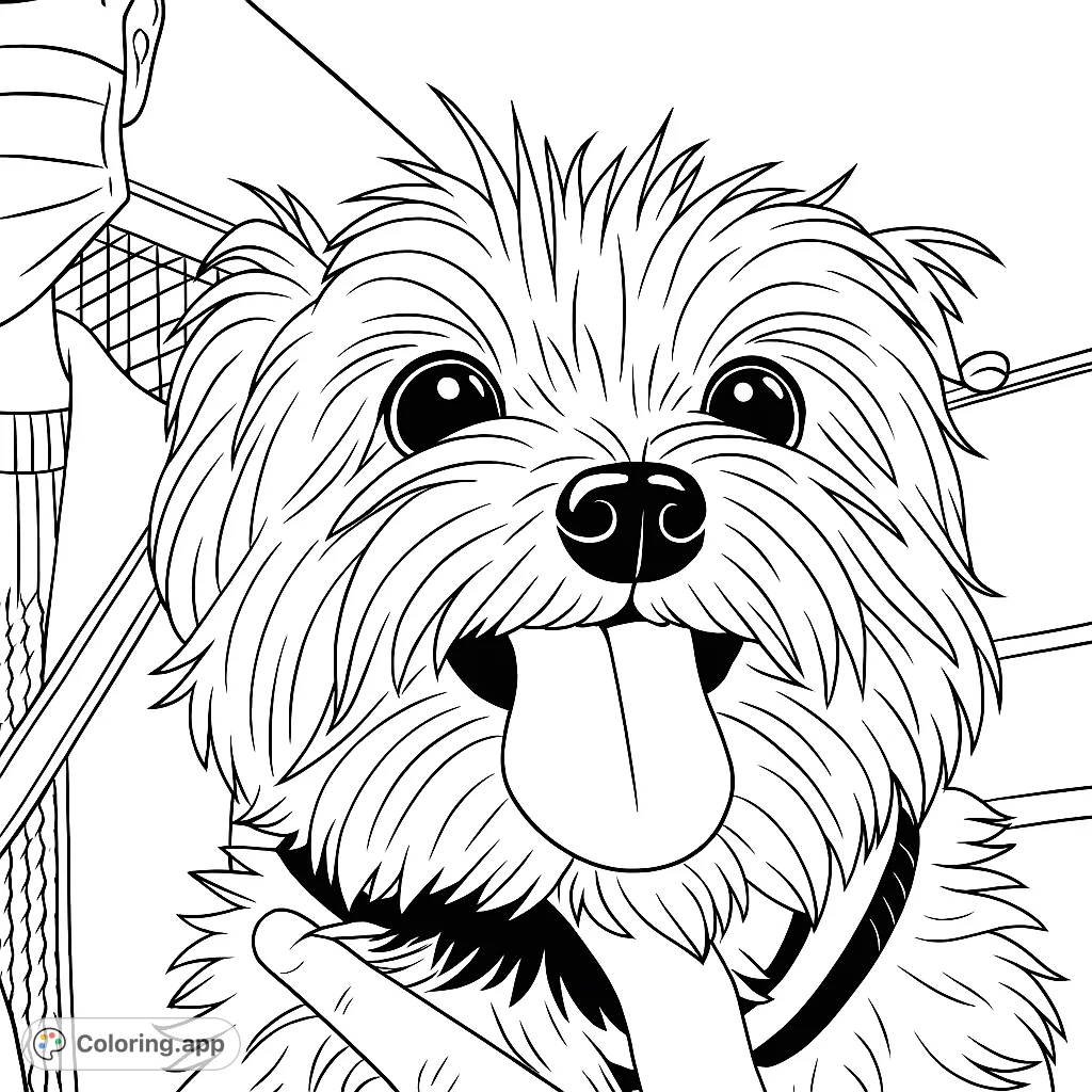 A cute dog with its tongue out, ready to be colored! This adorable pup is sure to bring a smile to your face.