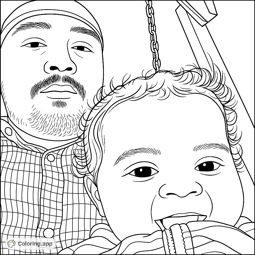 A heartwarming coloring page of a father and his baby, capturing a tender moment. Perfect for family-themed art projects and creative expression.