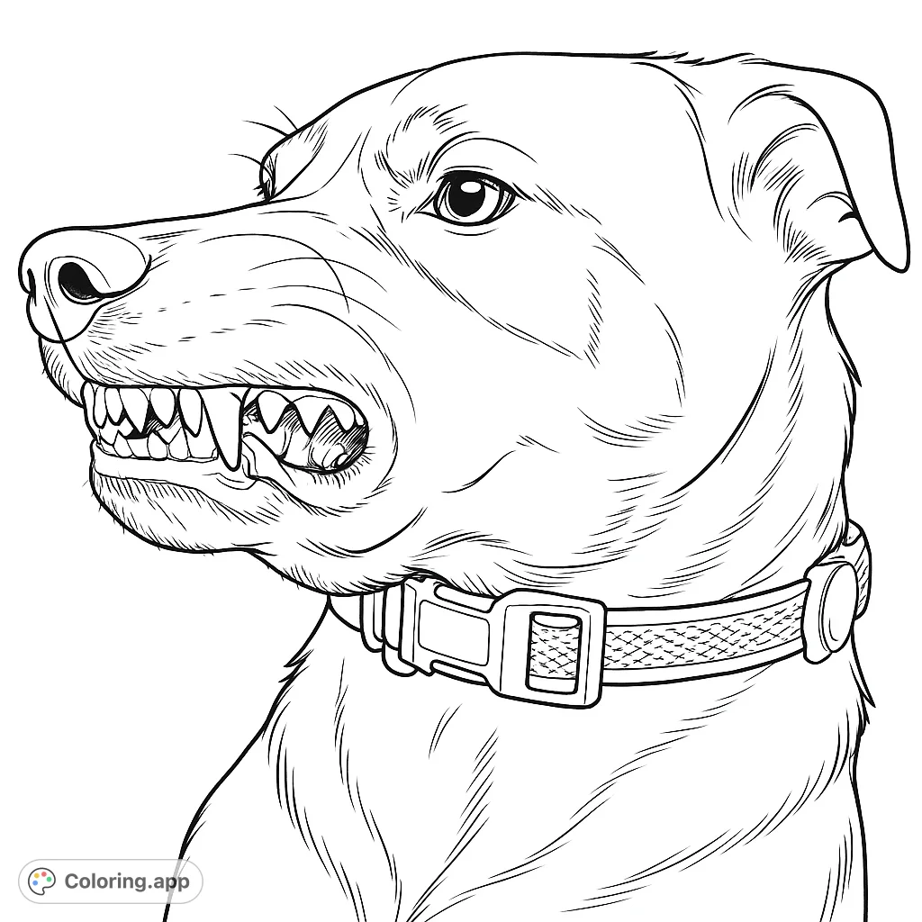 Unleash your creativity with this coloring page of a dog showing its teeth! A fun and engaging activity for dog lovers of all ages.