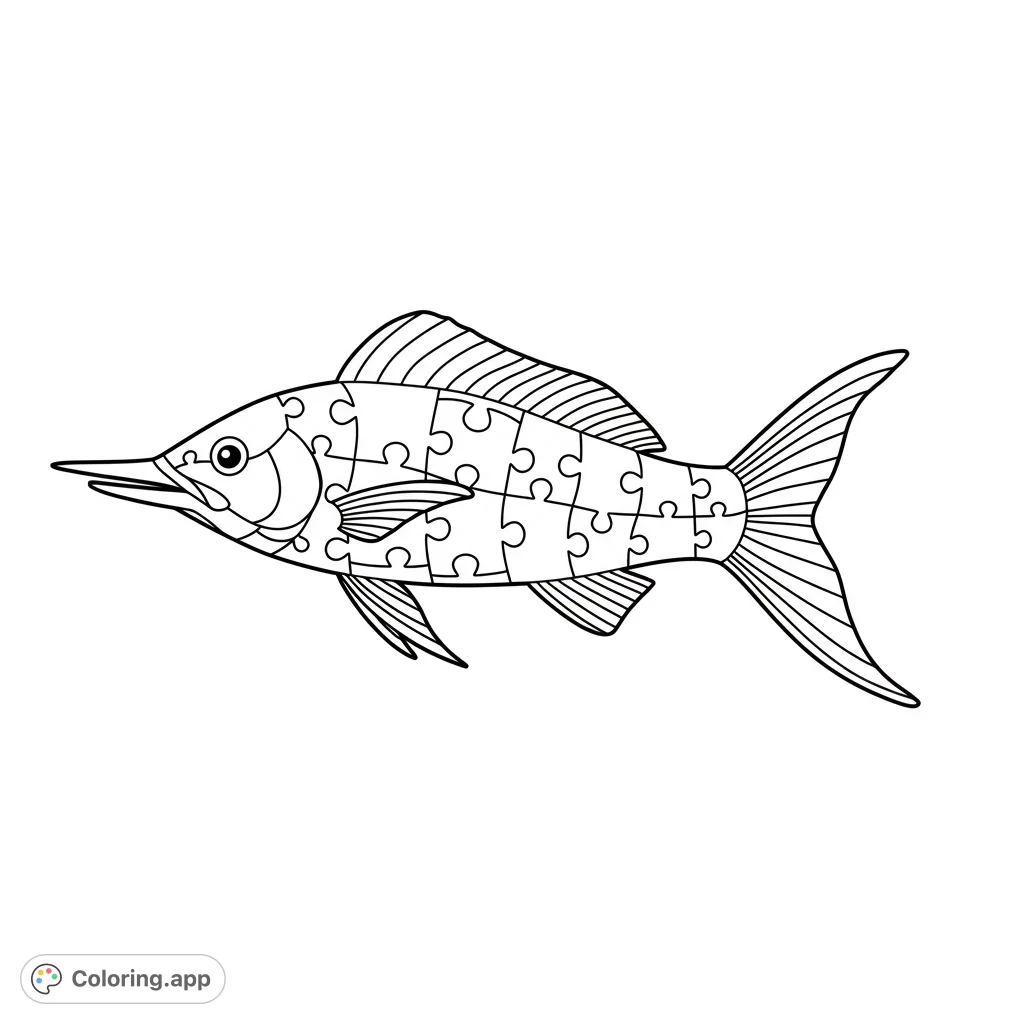 Dive into creativity with this unique puzzle marlin fish coloring page. Each piece offers a fun challenge for all ages.
