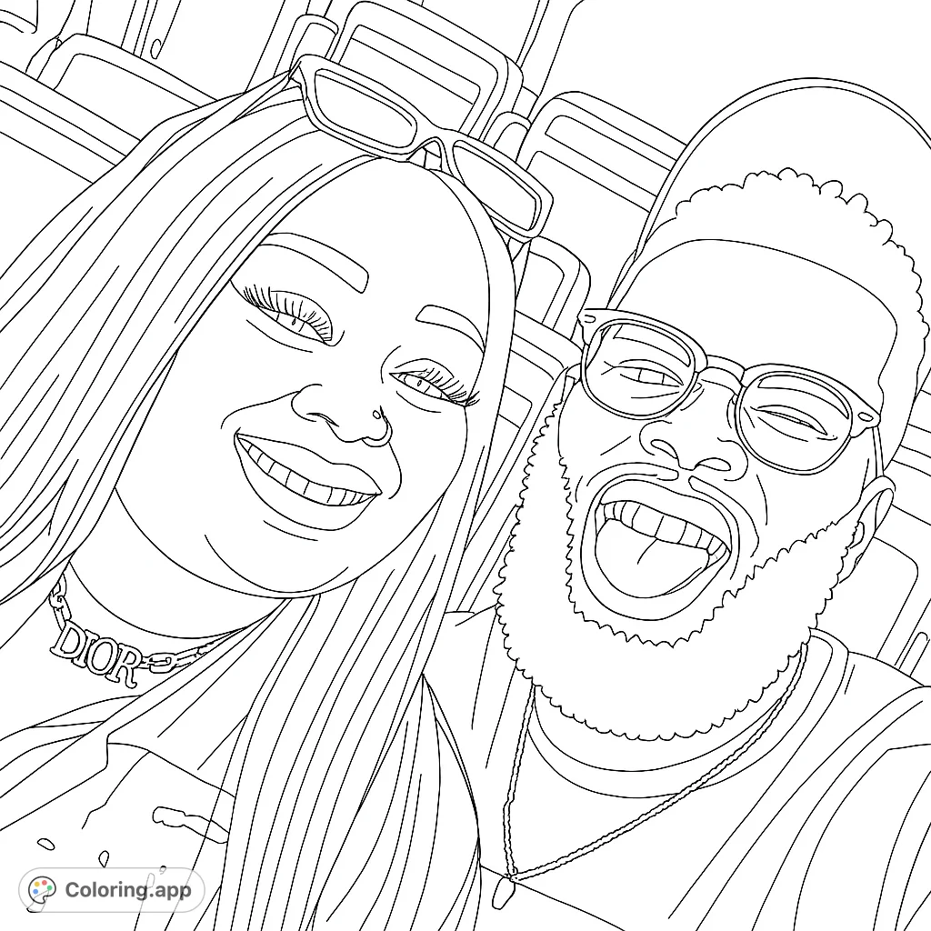 Capture the joy of a shared moment with this free printable selfie coloring page featuring two happy friends. Perfect for all ages!