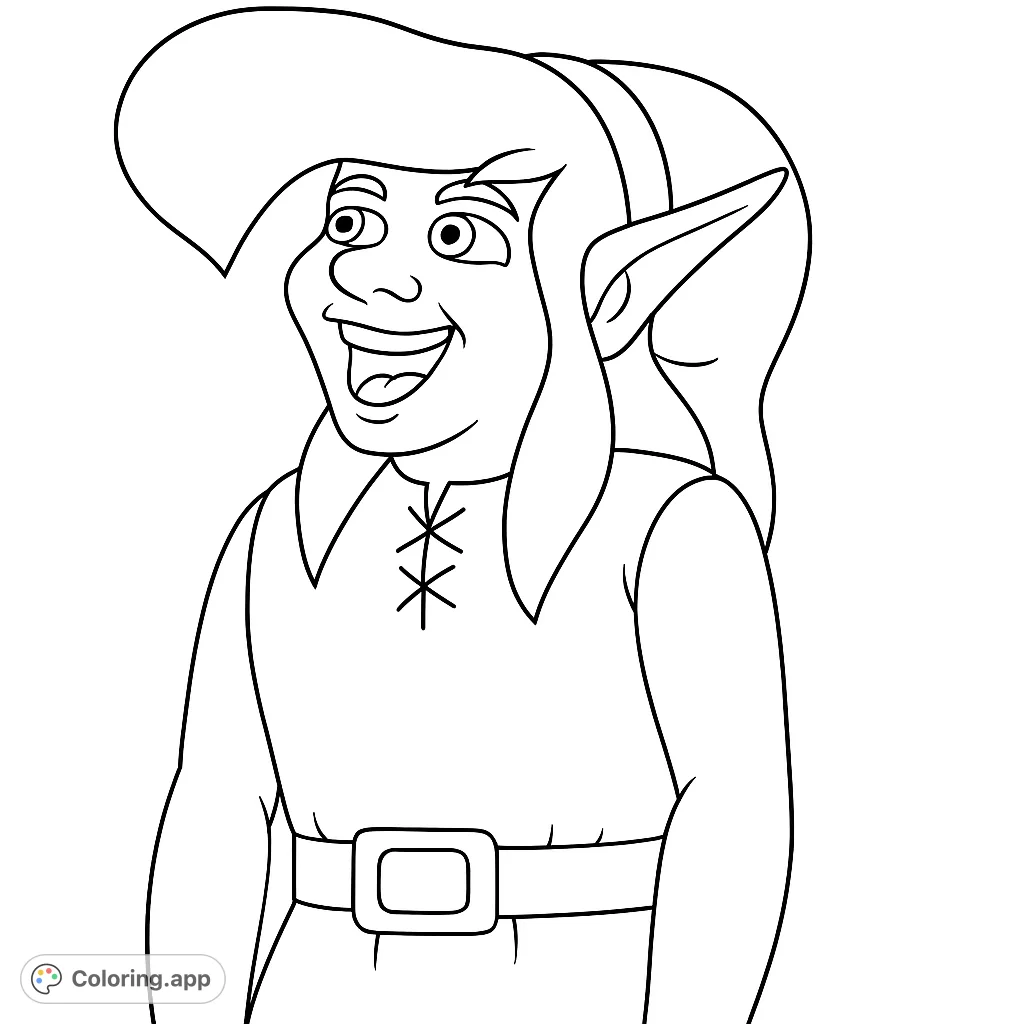 Color this pixelated elf hero! A fun, retro-style coloring page featuring a classic fantasy character in a simple, blocky design.