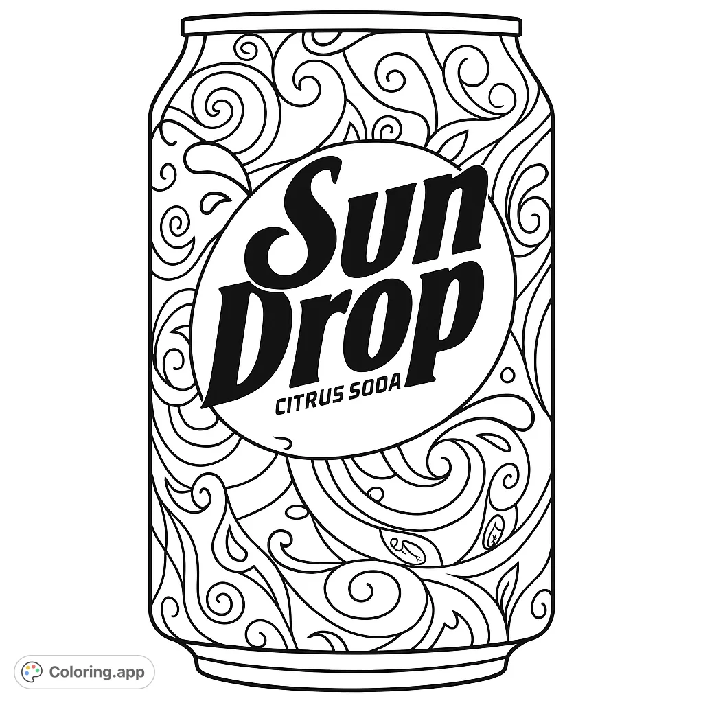 Get creative with this Sun Drop soda can coloring page! A refreshing and fun design for soda and citrus lovers.