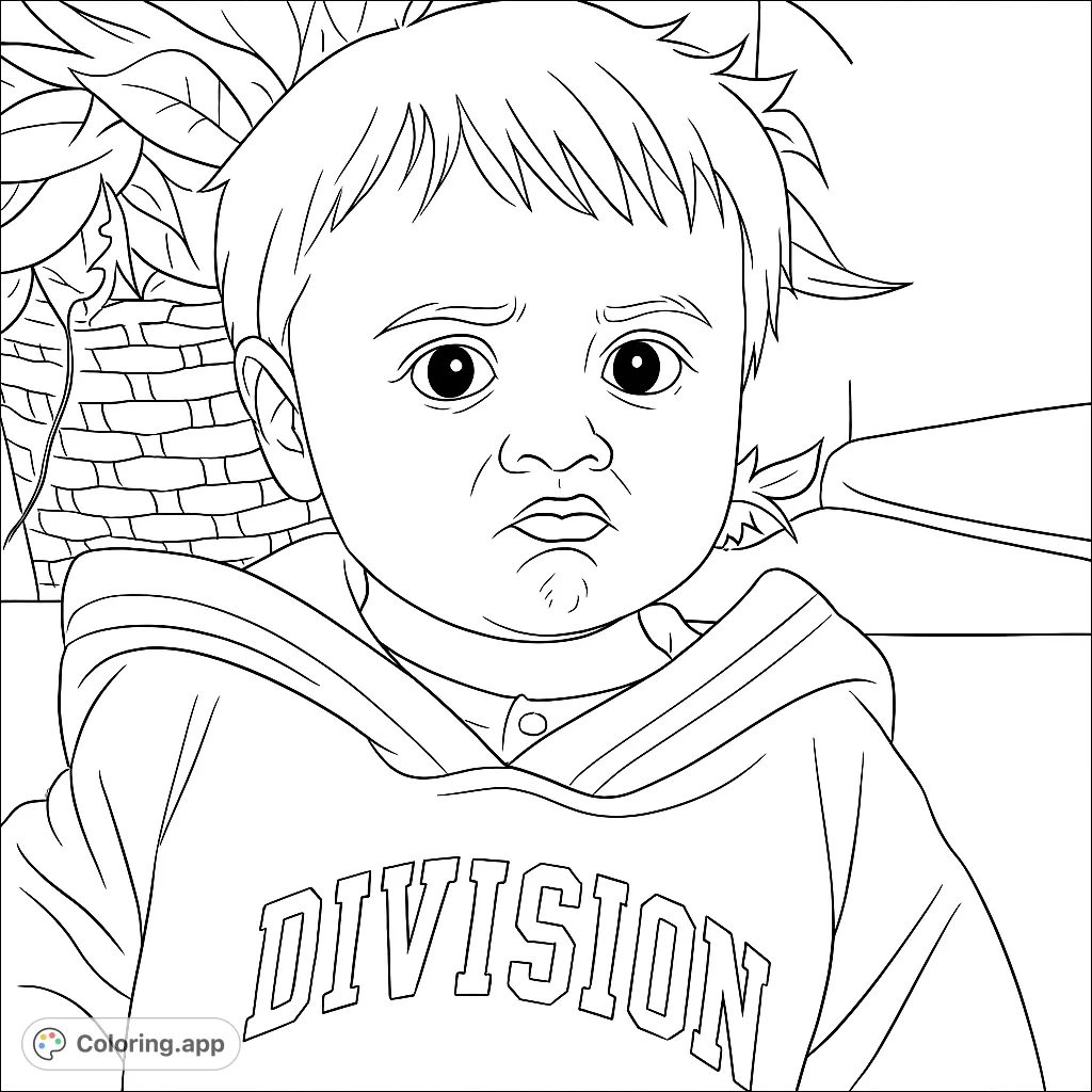 Adorable toddler with a cute expression. A sweet and simple coloring page for kids who love to color people and portraits.