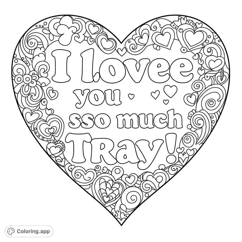 An intricate heart design filled with decorative swirls and smaller hearts, perfect for expressing love. A free printable love heart coloring page for all ages.