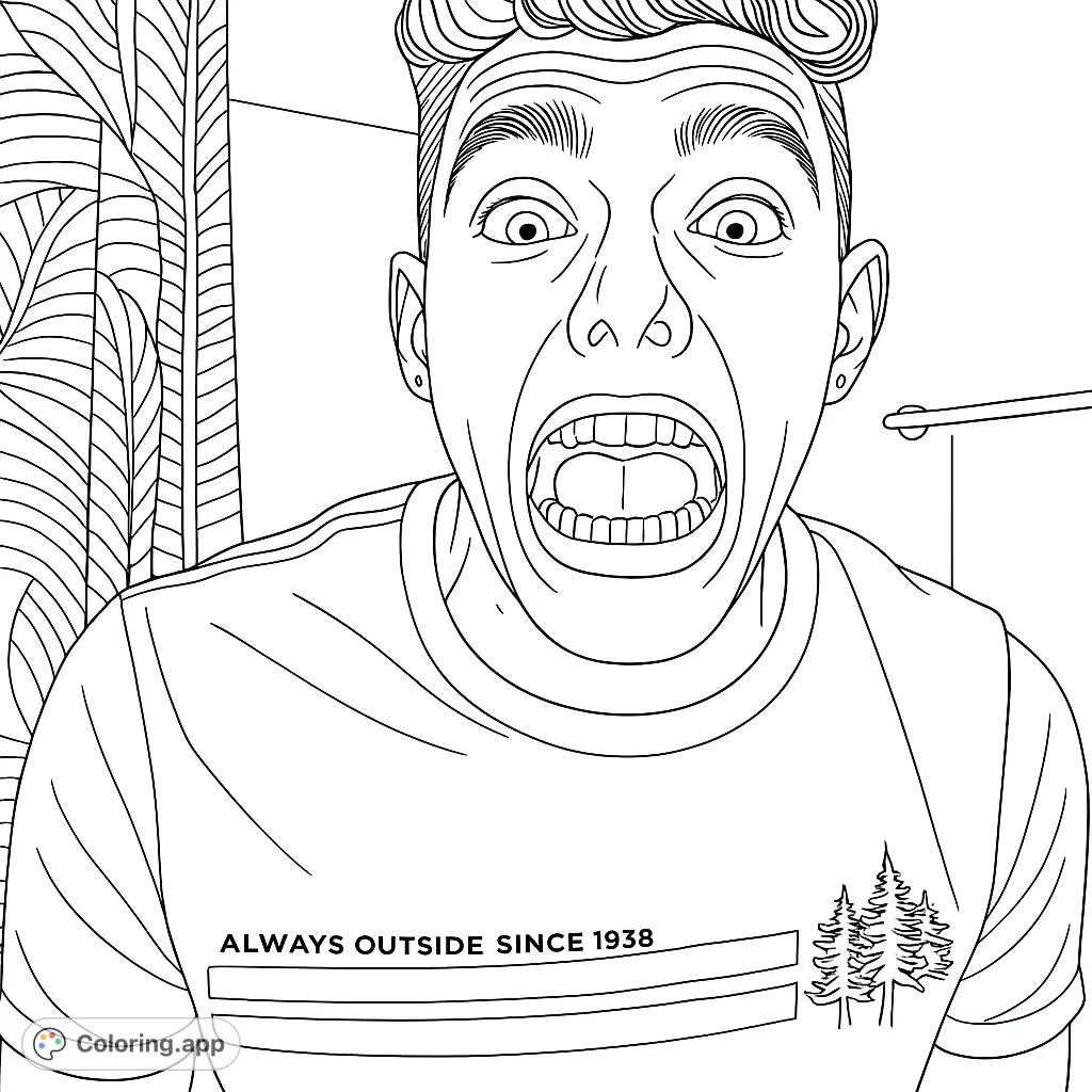 Expressive portrait coloring page of a man with a surprised expression. A fun and engaging activity for teens and adults.